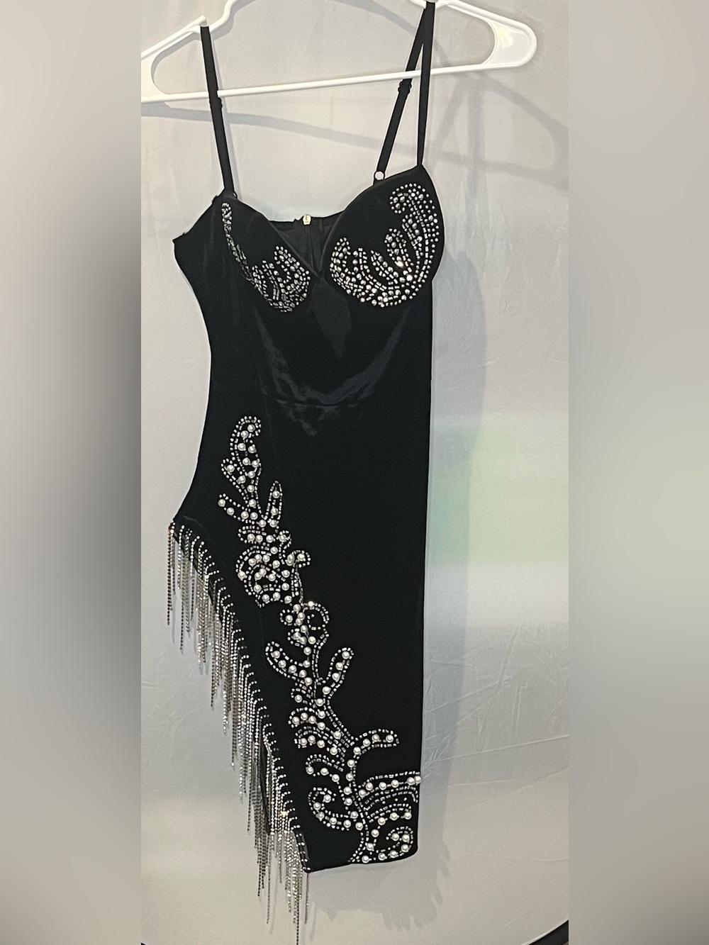 Elegant Black Asymmetrical Embellished Fringe Dress